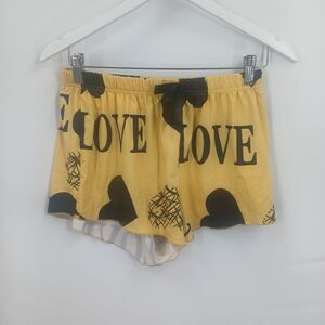 Love Print Pajama Sleep Shorts Black and Yellow Size Large